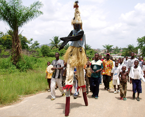 Devil Mask Stilt Dancer Stilt dancer from Nimba County, Liberia.